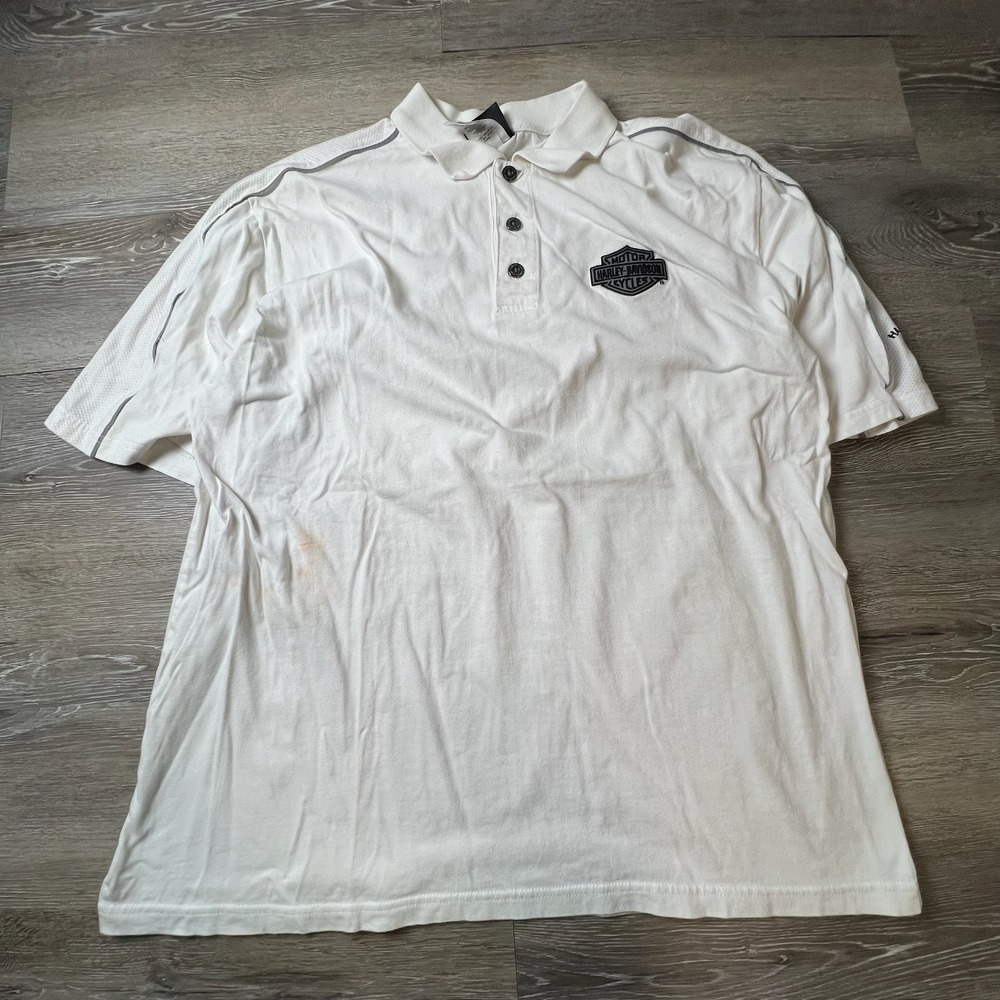 Harley-Davidson Polo Shirt Mens XL White Hal's New Berlin WI Mesh Biker Tee‎